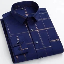 PAGUE 3 LEVE 5 - Camisa Manga Longa Casual European em Seda Gelo e Poliéster + BRINDES: Cinto, Carteira e Relógio