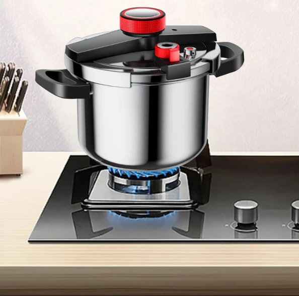 Panela de Pressão Inox à Prova de Explosões + BRINDE (Jogo 9 Potes Herméticos com Tampa de Bambu)