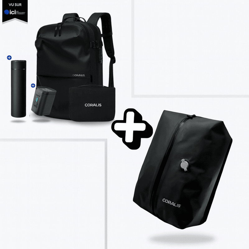 Mochila AirBag Preto Fosco + Sistema de vácuo integrado + Garrafa Inteligente + Bomba de ar portátil