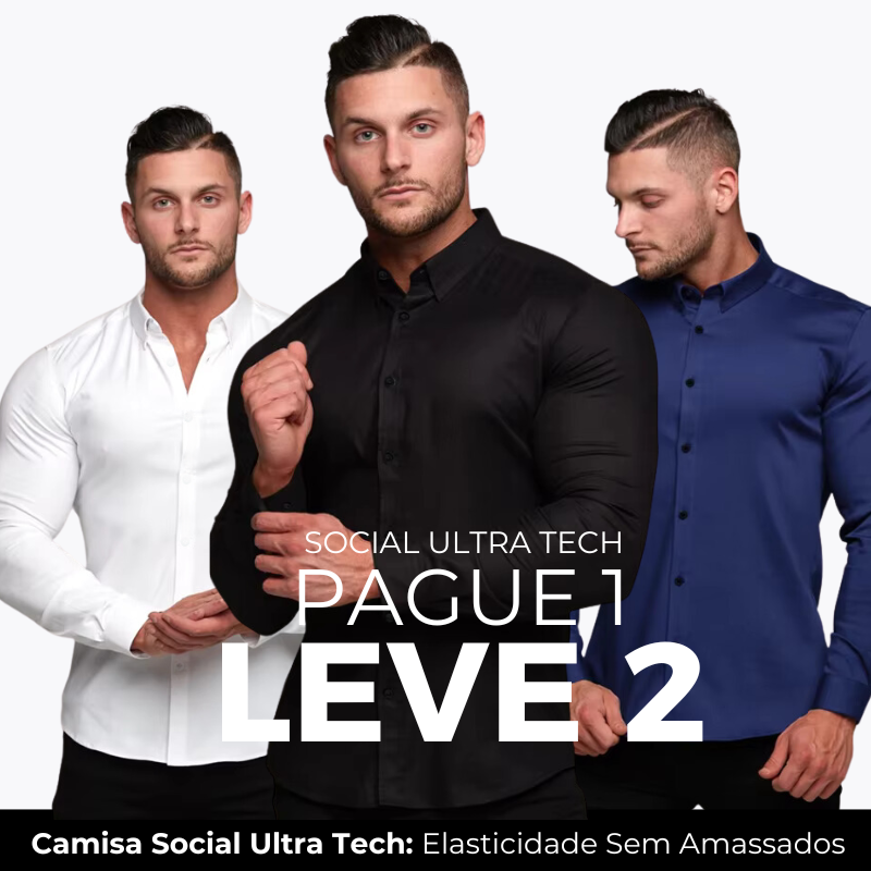 Compre 1 Leve 2 | Camisa Social Ultra Tech Anti amassados + Relogio de Brinde